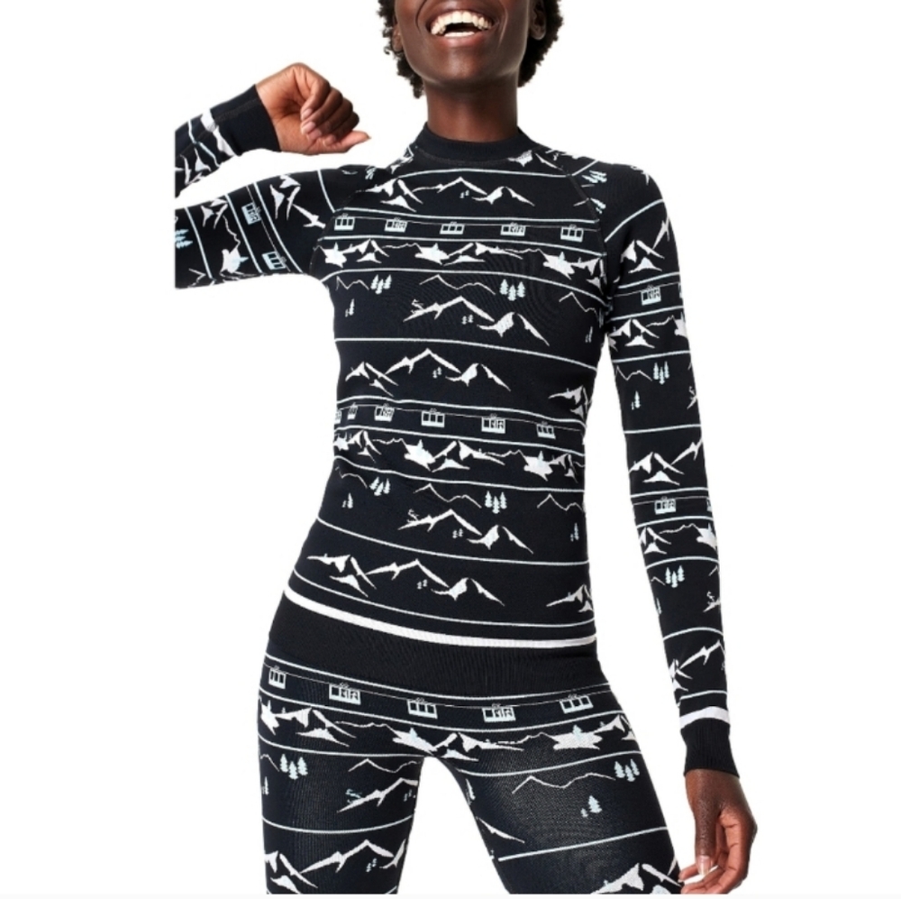 Sweaty Betty Wonen's Ski Base Layer Bottoms Navy Ski Lift Jacquard Medium